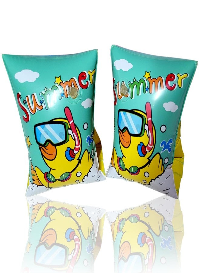 DAYANIDHI Children’s Swimming Armbands PVC Swim Ring Summer Digo Animal Patterns Arm Floaties Inflatable Swim arm Bands Rings Tube Armlets for Boys/Girls/Kids Swimming Floats (Green-Yellow,1-Set) - Image 1